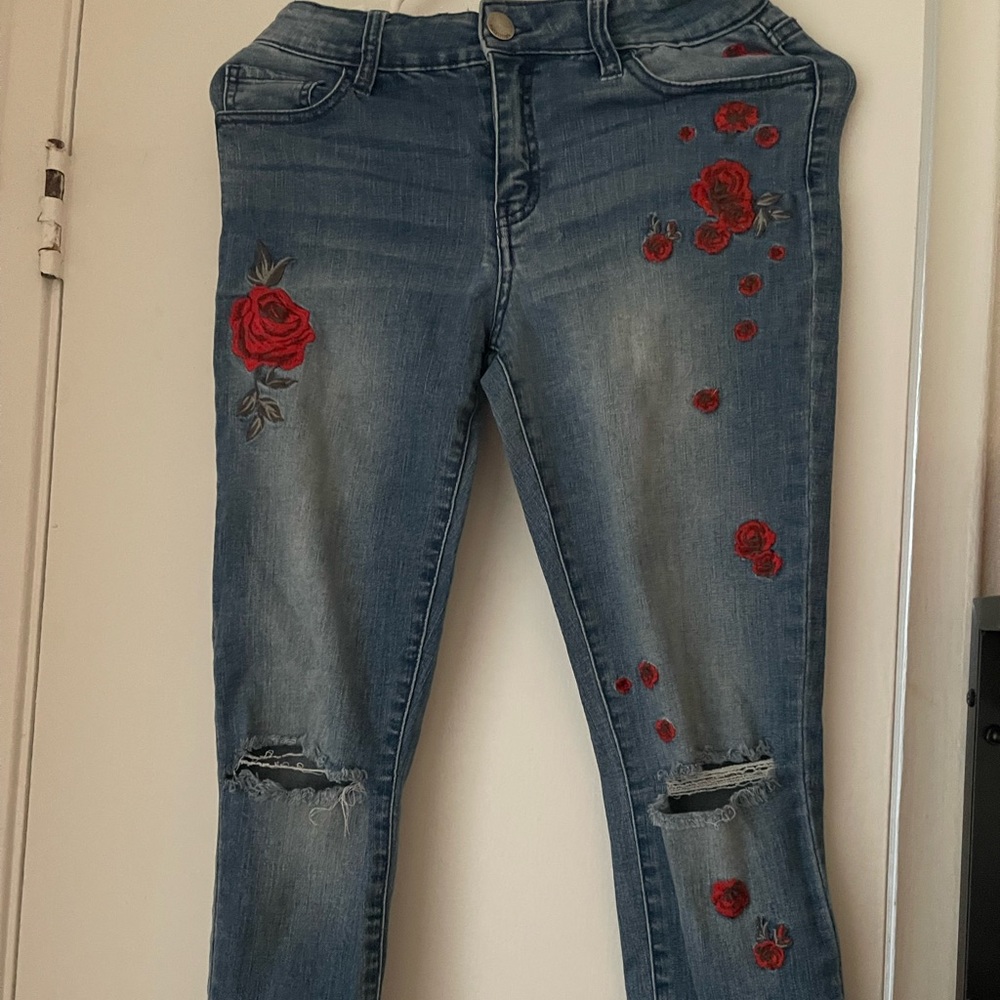 Flower printed jeans
